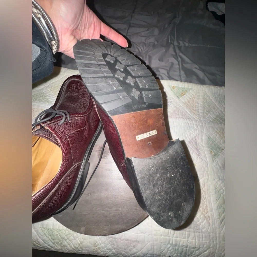 Dolce & Gabbana Burgundy Pebbled Leather Derby Shoes Vibram Sole Size 12 - Picture 3 of 8